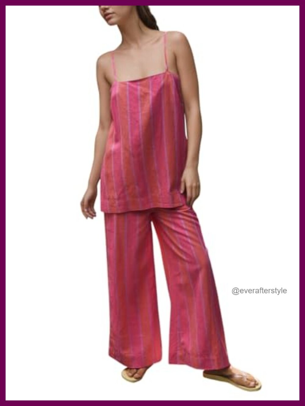Women's 2 Piece Striped Lounge Set Sleeveless Cami Wide Leg Pants Summer